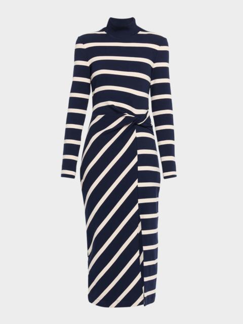 TANYA TAYLOR Brindy Stripe Turtleneck Midi Dress