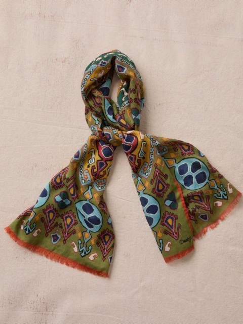 Drake's Olive Tapestry Print Wool Silk Scarf