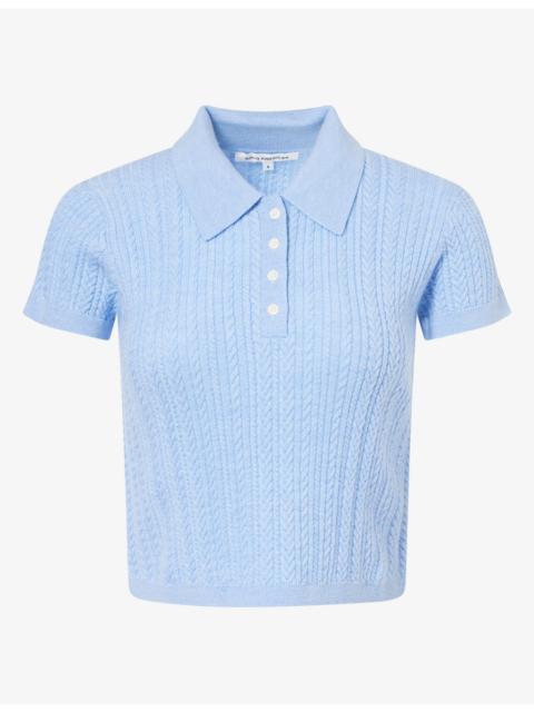 GOOD AMERICAN The Micro Cable-Knit Merino Wool Polo Top