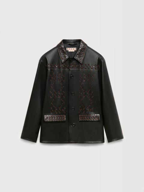 Marni BLACK LEATHER JACKET WITH STUDDED FRONT