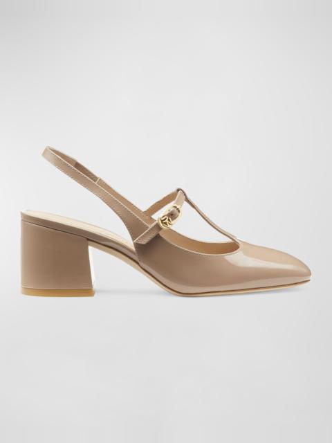 Stuart Weitzman Jane Patent T-Strap Slingback Pumps