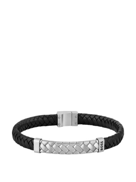 BOSS BLACK BRAIDED LEATHER CUFF WITH HERRINGBONE HARDWARE