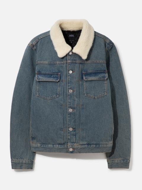 A.P.C. FADED INDIGO DENIM JACKET WITH FAUX SHEARLING COLLAR