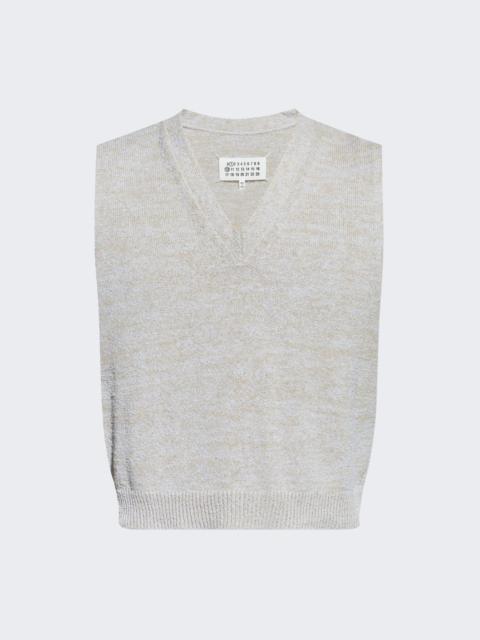 Maison Margiela V-neck Knitted Vest Ice Blue And Beige