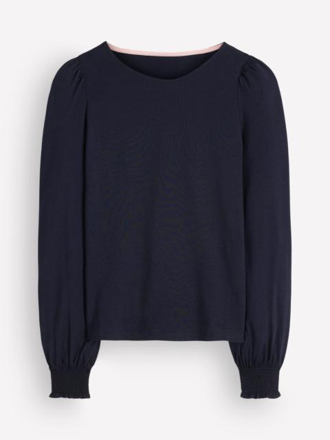 BODEN Smocked Cuff Supersoft Top-Navy