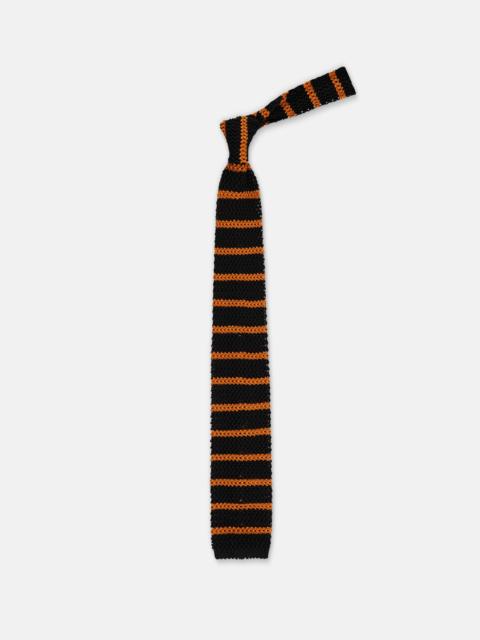 J. PRESS MADE-IN-ITALY BLACK & ORANGE BAR STRIPE SILK KNIT TIE