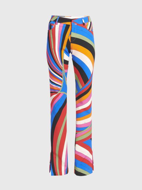 Mid-Rise Abstract-Print Straight-Leg Slit-Hem Trousers