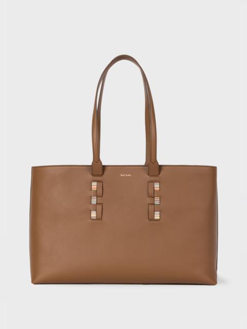 Women's Tan Leather 'Signature Stripe' Tote Bag