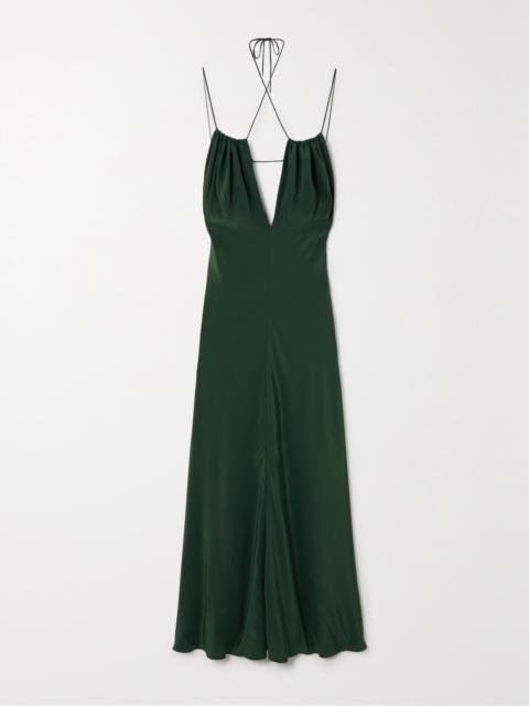 TOTEME Gathered Hammered Silk-satin Maxi Dress