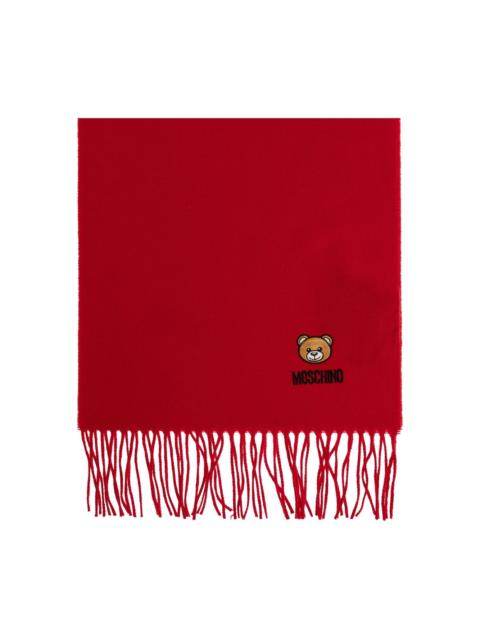 Moschino teddy bear-embroidered fringed scarf