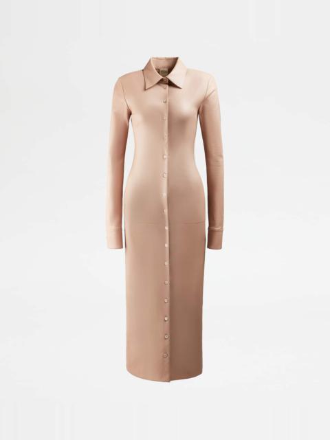 Tod's MIDI DRESS IN STRETCH NAPPA LEATHER - BEIGE