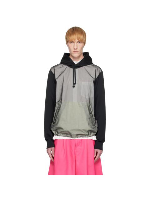 Black Polyester Smooth Thick & Nylon Tulle Hoodie