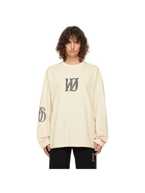 Beige Letter Logo Print Long-Sleeved T-shirt