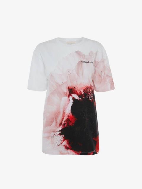 Alexander McQueen Anemone Print T-shirt in White/pink