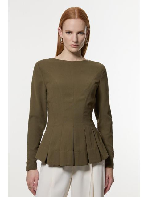KAREN MILLEN Pleated Long Sleeve Open Back Detail Woven Blouse