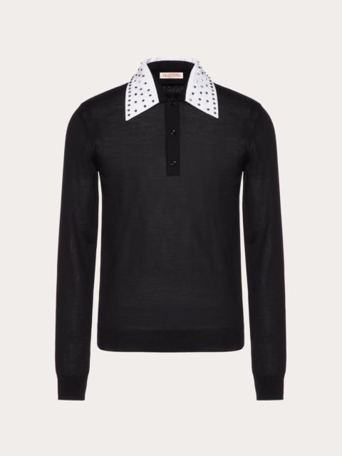 Valentino COTTON KNIT POLO SHIRT WITH ROCKSTUD SPIKE COLLAR