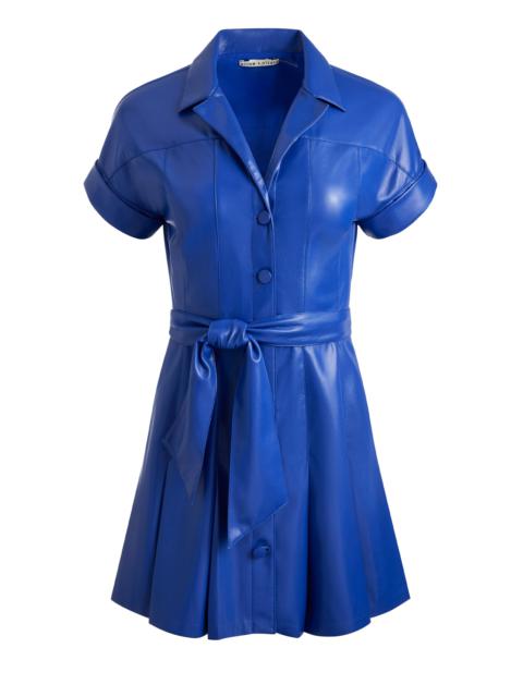 SHIRLEY SHORT SLEEVE VEGAN LEATHER PLEATED MINI SHIRT DRESS