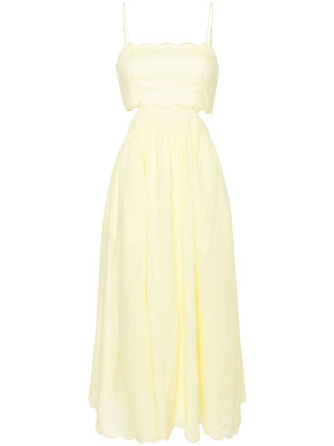 Pale Yellow Cut-Out Sides Linen Maxi Dress