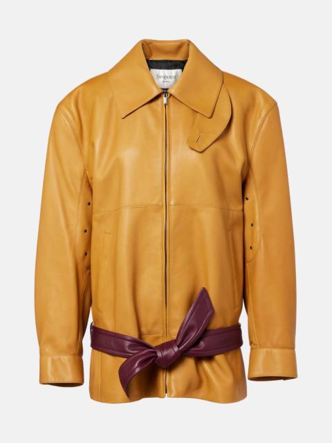 SAINT LAURENT Belted leather jacket