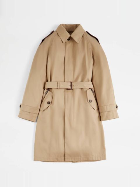 Tod's TRENCH COAT WITH INSERTS IN LEATHER - BEIGE