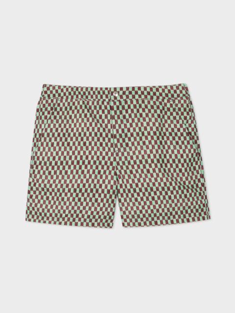 Green Geometric Print Swim Shorts