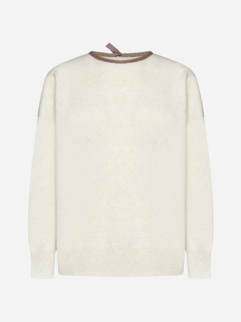 Brunello Cucinelli Cashmere Crewneck with Bicolor Monili Cuffs