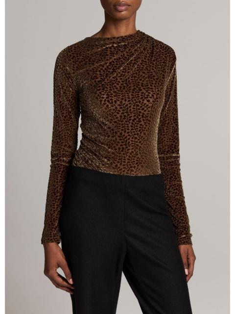 Vince Velour Burnout Draped Long-Sleeve Top