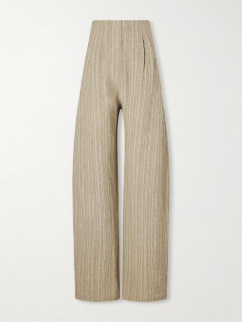 cortana Camila Pleated Striped Linen Wide-leg Pants