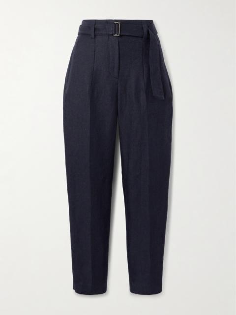 Brunello Cucinelli Belted Cropped Belted Linen-twill Tapered Pants