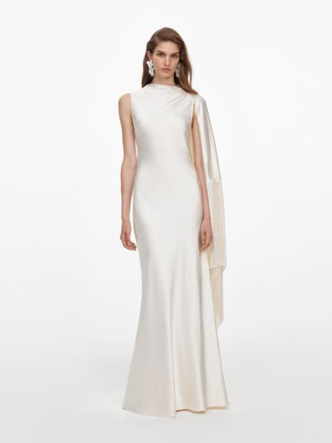 self-portrait Cream Satin Fringed Maxi Dress