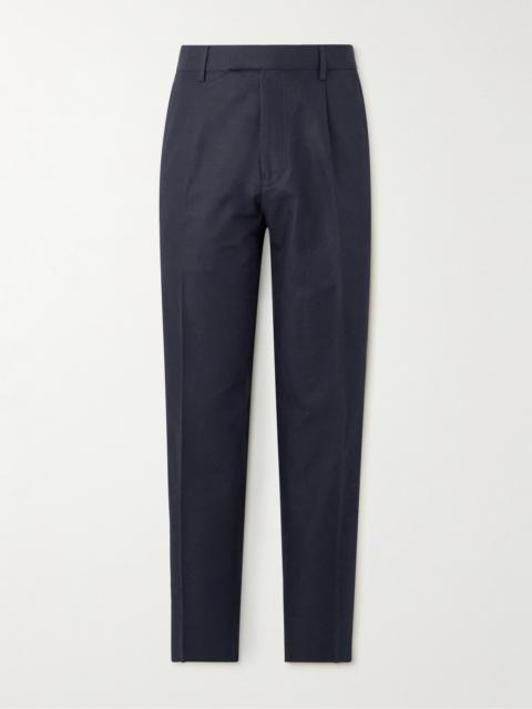 ZEGNA Tapered Pleated Cotton and Linen-Blend Twill Trousers
