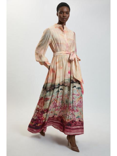 KAREN MILLEN Scenic Fluid Organza Belted Shirt Dress