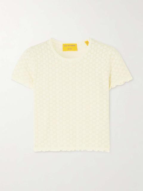 Cropped checked cotton and silk-blend T-shirt