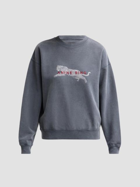 ANINE BING Women's Spencer Leopard French-Terry Crewneck Sweatshirt - Black