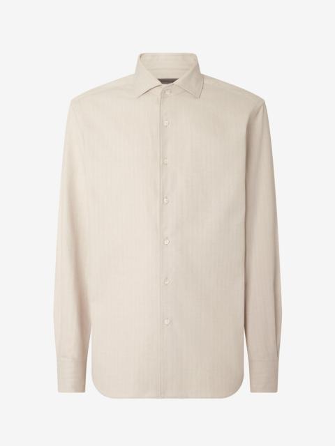 Beige and Blue cotton flannel shirt with herringbone pattern