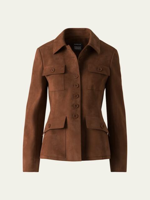 AKRIS Delia Suede Single-Breasted Utility Jacket