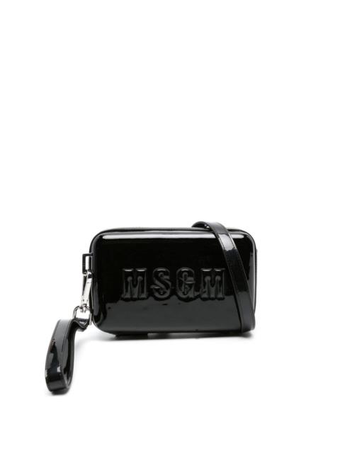 MSGM logo-embossed patent-finish shoulder bag
