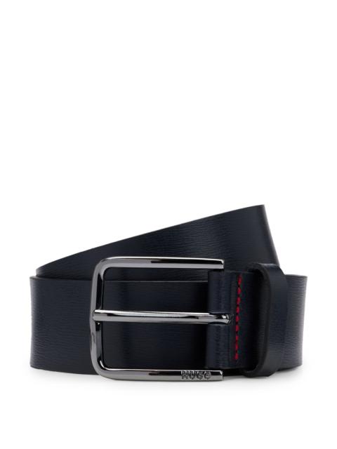 HUGO GRAINED LEATHER BELT WITH RED STITCHING