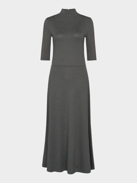 Vince Elbow-Sleeve Turtleneck Midi Dress