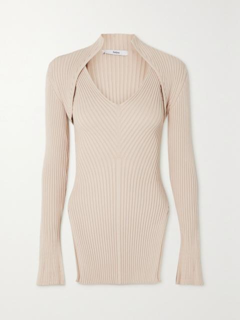 Safiyaa Nouvel ribbed-knit sweater and tank set Blush