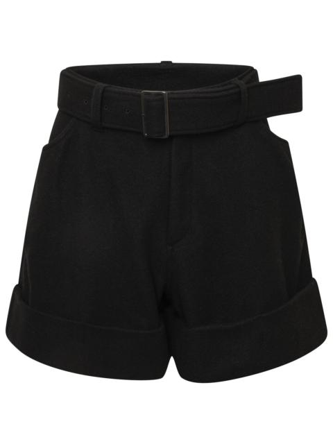 Yohji Yamamoto Belted Cuffed Wool Shorts in Black