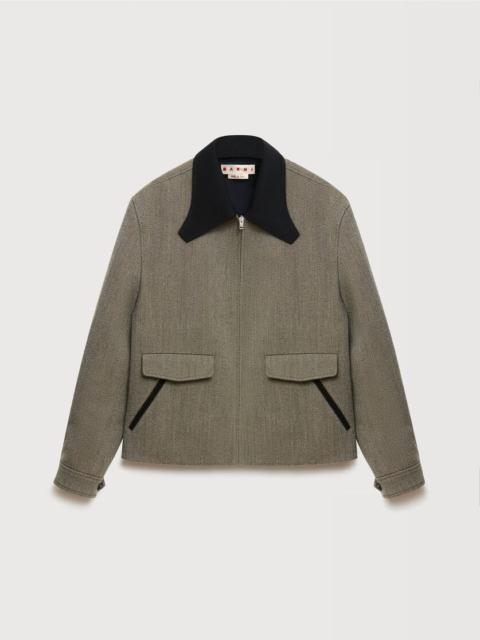 Marni TAUPE TWEED JACKET WITH SCULPTURAL COLLAR