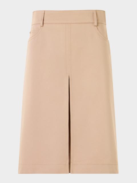 AKRIS Box Pleat Cotton Gabardine A-Line Skirt