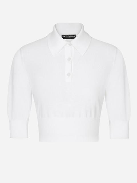 Cotton and silk cropped polo-shirt