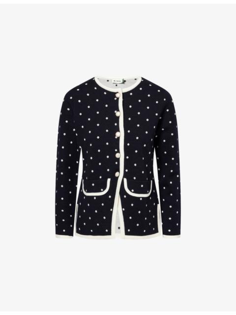 RIXO Mirja Polka-Dot Stretch-Wool Cardigan