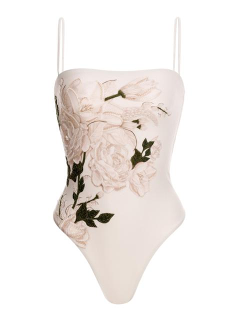 Agua by Agua Bendita Durazno Gardenia Printed One-Piece Bathing Suit ivory