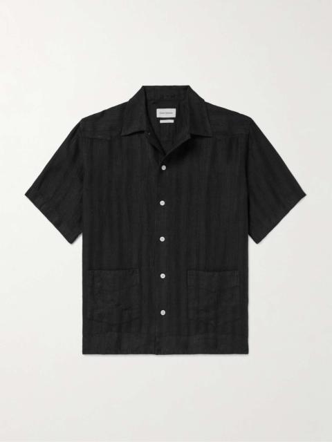 Oliver Spencer Camp-Collar Embroidered Linen Shirt