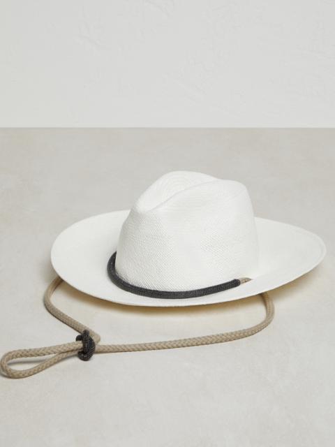 Brunello Cucinelli Straw fedora with linen and monili rope string