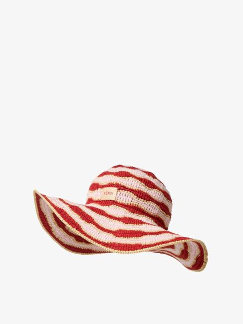 FENDI Hat Pink and red crochet cotton and raffia hat