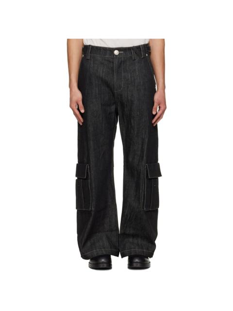NULLUS Black Whale Fin Snap-On Denim Cargo Pants